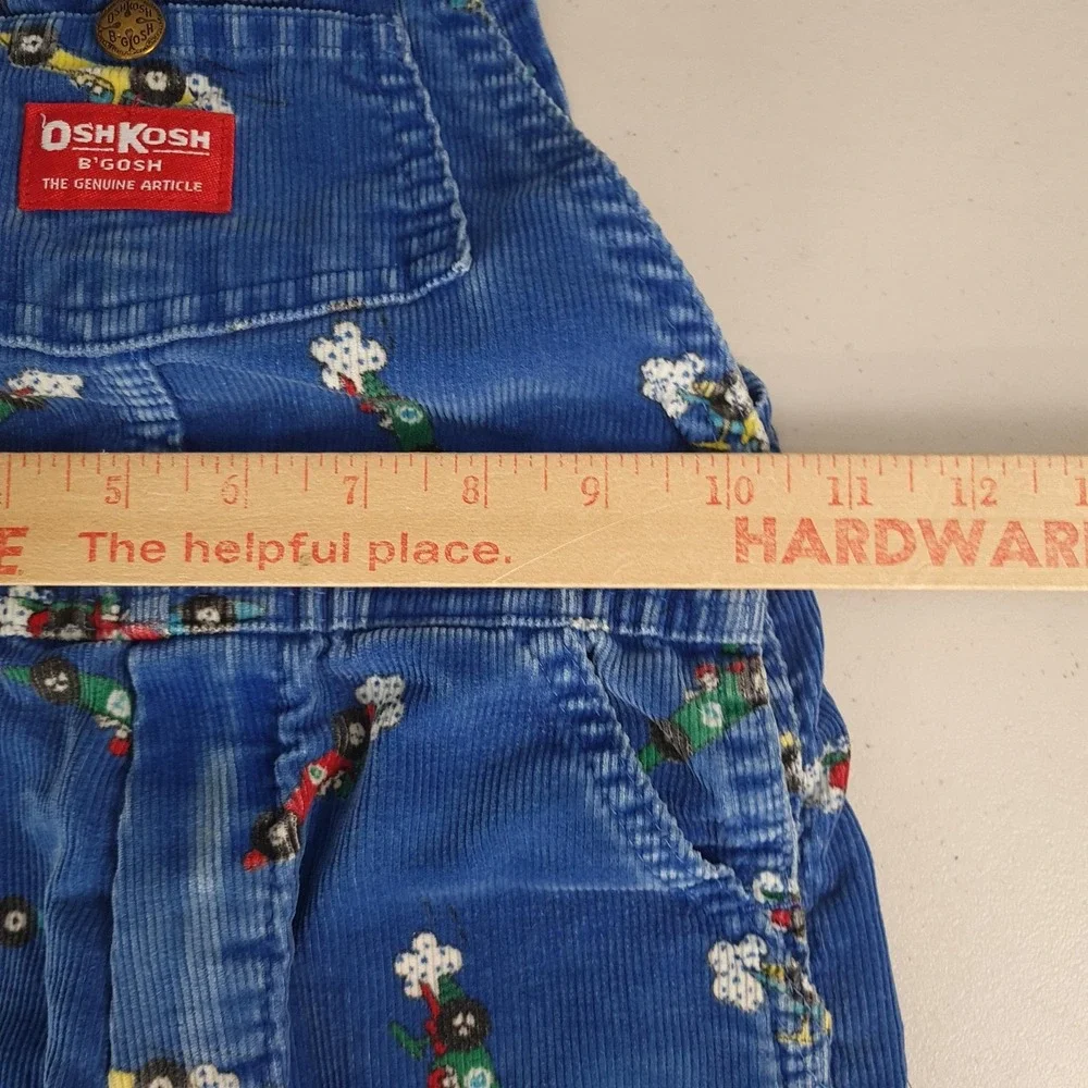Vintage OshKosh B'gosh Overalls Boys 3T Blue Corduroy Race Car Print Vestbak USA